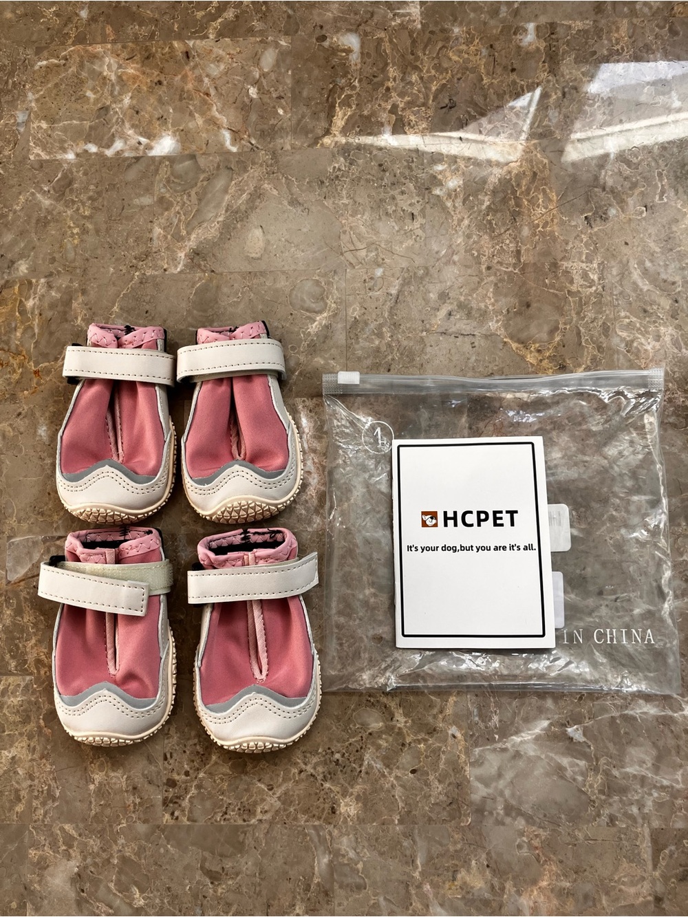 Pink and White Dog Paw Protectors - Soft Comfort Shoes Size 4